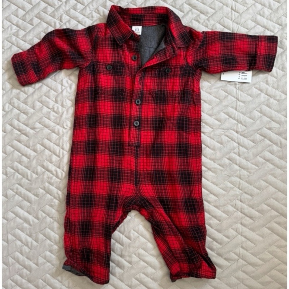 Baby Gap- Plaid Red and Black Kids One Piece-Size 6-12 Months